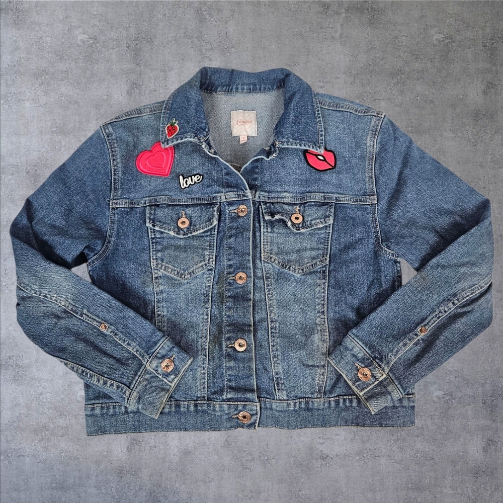 Candie's Twee Blue Denim Jacket Heart Love‎ Patches Size Small Juniors R12